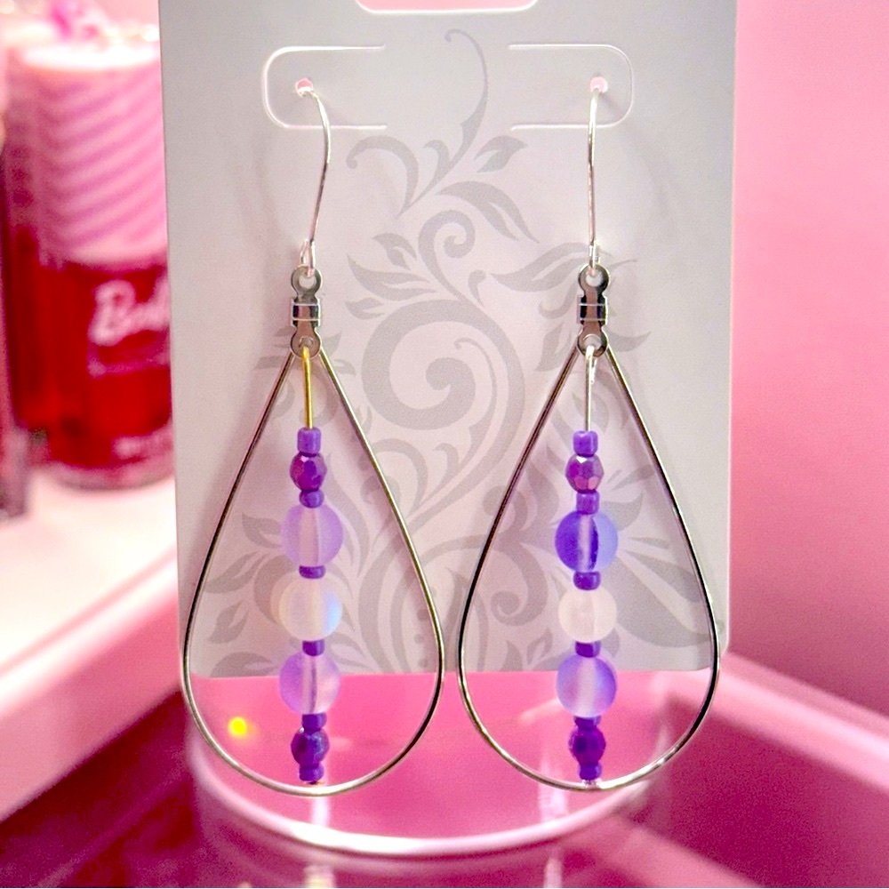 Handmade Earrings Handcrafted With Love Silver Purple Design